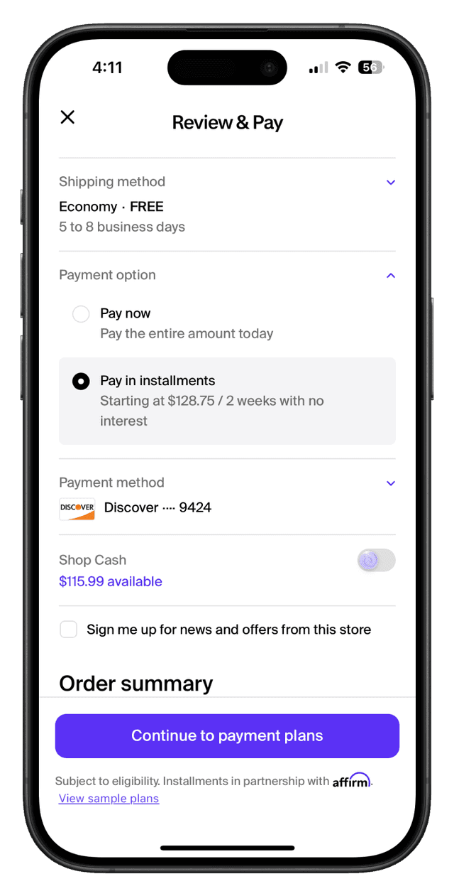 Screenshot of Installments project interface